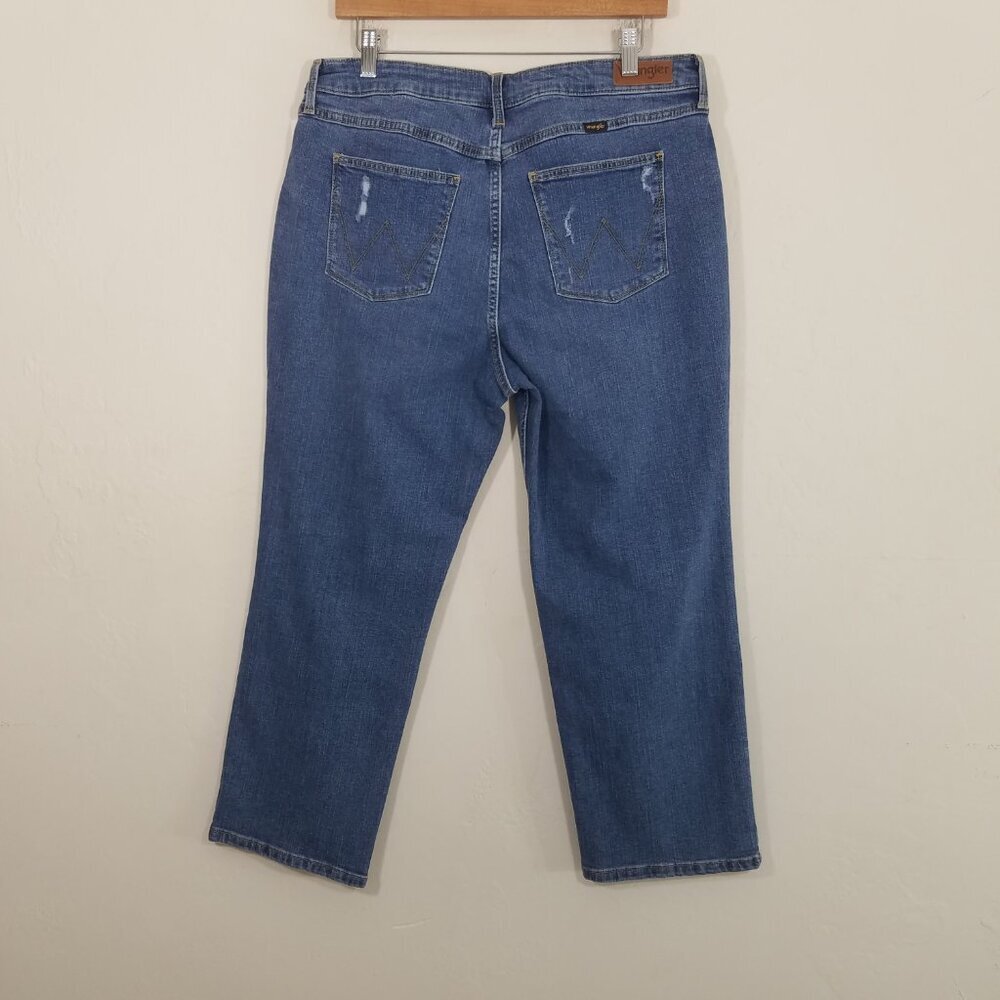 NWT Wrangler High Rise True Straight Crop Distressed Jeans Stretch Size 14/32 - Picture 5 of 7